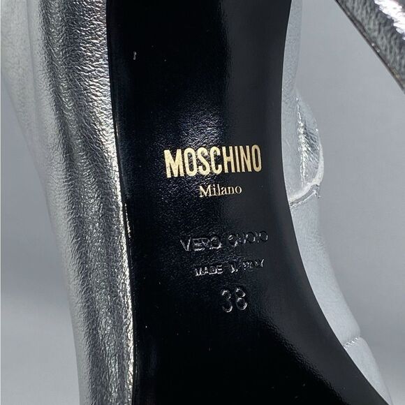 Moschino Logo-Detailed Metallic Leather High-Heel Booties size 38 - Picture 15 of 15